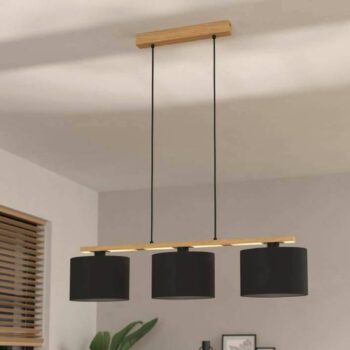 Castralvo závesná lampa, dĺžka 97,5 cm, čierna, 3 svetlá, látka