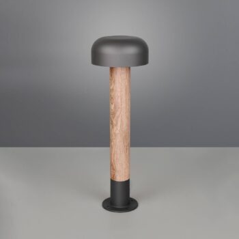 Chodníkové svetlo Fraser, sivá/drevený vzhľad, hliník, IP54, výška 84,5 cm