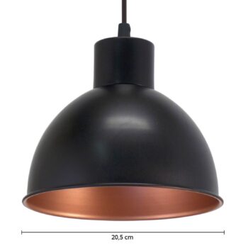 Čierna závesná lampa Andrin vo vnútri medená