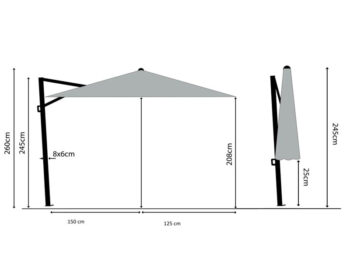 Colmar slnečník 250x250cm sivý