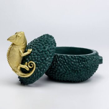 Dekoratívna krabička KARE Chameleón, výška 20 cm, tmavozelená, zlatá