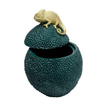Dekoratívna krabička KARE Chameleón, výška 34 cm, tmavozelená, zlatá