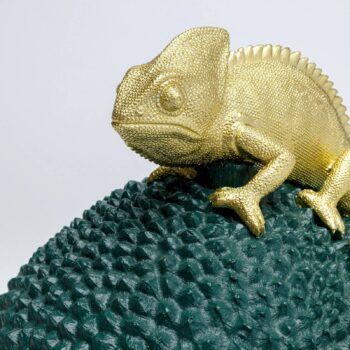 Dekoratívna krabička KARE Chameleón, výška 34 cm, tmavozelená, zlatá