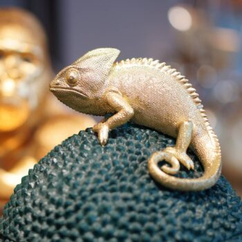 Dekoratívna krabička KARE Chameleón, výška 34 cm, tmavozelená, zlatá