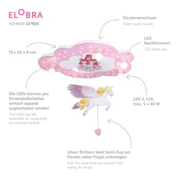 Detské stropné svietidlo Zámok s jednorožcom