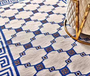 Diamond Carpets India, Ručne viazaný kusový koberec Geo DESP P82 Silver Blue, 80x150, modrá, chodba / predsieň