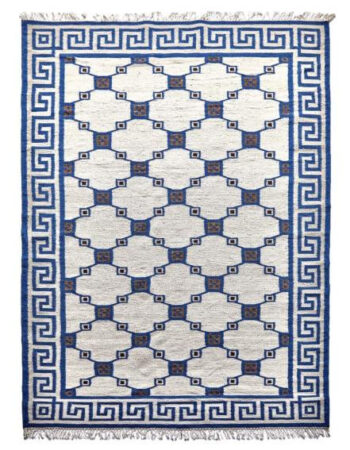 Diamond Carpets India, Ručne viazaný kusový koberec Geo DESP P82 Silver Blue, 80x150, modrá, chodba / predsieň