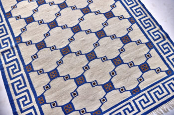 Diamond Carpets India, Ručne viazaný kusový koberec Geo DESP P82 Silver Blue, 80x150, modrá, chodba / predsieň