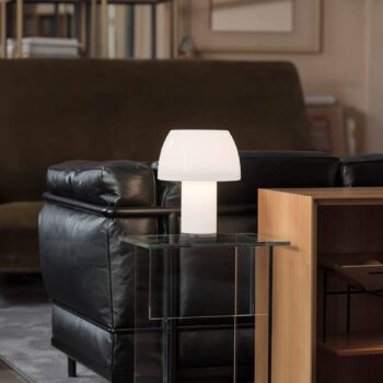 Dobíjacia stolná lampa Nemo LED Lorosae, biela, sklo, IP54, USB