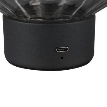 Dobíjacia stolová lampa Lord LED, čierna/dymová, výška 19,5 cm, sklo