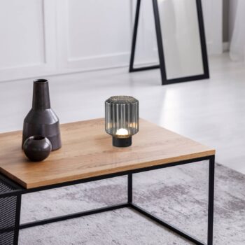 Dobíjacia stolová lampa Lord LED, čierna/dymová, výška 19,5 cm, sklo