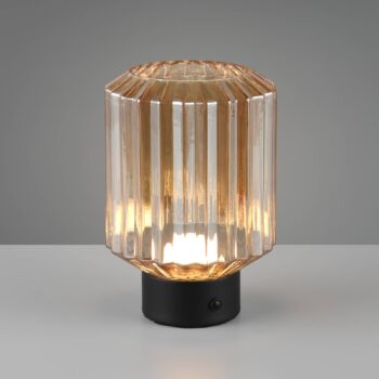 Dobíjacia stolová lampa Lord LED, čierna/jantárová, výška 19,5 cm, sklo