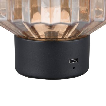 Dobíjacia stolová lampa Lord LED, čierna/jantárová, výška 19,5 cm, sklo
