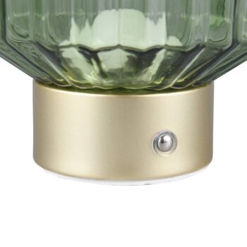 Dobíjacia stolová lampa Lord LED, mosadz/zelená, výška 19,5 cm, sklo