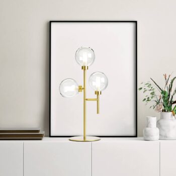 Dom stolová lampa, 3 svetlá, číra/zlatá, výška 55 cm, sklo