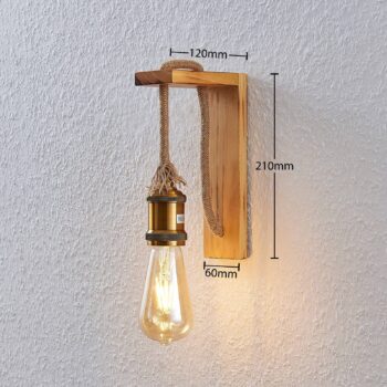 Drevená nástenná lampa Helou s viditeľnou objímkou