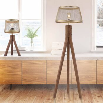 Drevená stojacia lampa Frederik, trojnožka