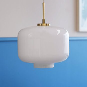 Dyberg Larsen Arp závesná lampa, mosadzná farba, sklo, Ø 30 cm