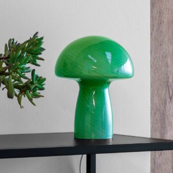 Dyberg Larsen Stolná lampa Mushroom, zelená, výška 23 cm, sklo