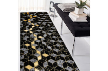 Dywany Łuszczów, Behúň Gloss 400B 86 3D geometric black/gold, 70x300, čierna, obývacia izba