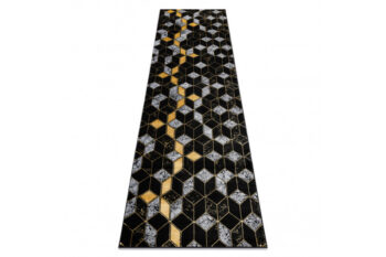 Dywany Łuszczów, Behúň Gloss 400B 86 3D geometric black/gold, 70x300, čierna, obývacia izba