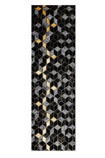 Dywany Łuszczów, Behúň Gloss 400B 86 3D geometric black/gold, 70x300, čierna, obývacia izba