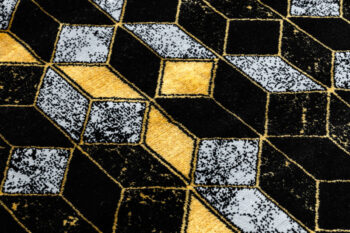 Dywany Łuszczów, Behúň Gloss 400B 86 3D geometric black/gold, 70x300, čierna, obývacia izba