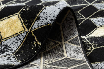 Dywany Łuszczów, Behúň Gloss 400B 86 3D geometric black/gold, 70x300, čierna, obývacia izba