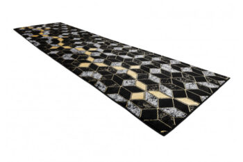 Dywany Łuszczów, Behúň Gloss 400B 86 3D geometric black/gold, 80x250, čierna, obývacia izba