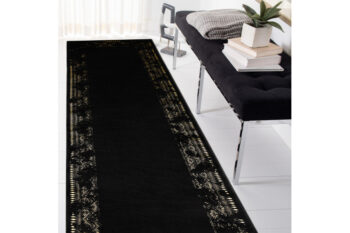 Dywany Łuszczów, Behúň Gloss 408C 86 geometric black/gold, 80x300, čierna, obývacia izba