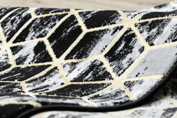 Dywany Łuszczów, Behúň Gloss 409A 82 3D cubes black/gold/grey, 60x300, čierna, obývacia izba