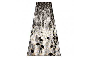 Dywany Łuszczów, Behúň Gloss 409A 82 3D cubes black/gold/grey, 60x300, čierna, obývacia izba