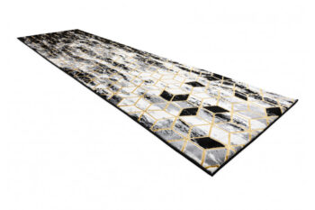 Dywany Łuszczów, Behúň Gloss 409A 82 3D cubes black/gold/grey, 60x300, čierna, obývacia izba