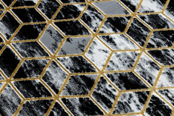Dywany Łuszczów, Behúň Gloss 409A 82 3D cubes black/gold/grey, 60x300, čierna, obývacia izba
