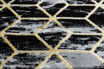 Dywany Łuszczów, Behúň Gloss 409A 82 3D cubes black/gold/grey, 60x300, čierna, obývacia izba