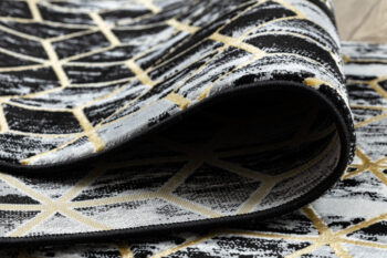 Dywany Łuszczów, Behúň Gloss 409A 82 3D cubes black/gold/grey, 60x300, čierna, obývacia izba