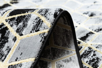 Dywany Łuszczów, Behúň Gloss 409A 82 3D cubes black/gold/grey, 60x300, čierna, obývacia izba