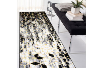 Dywany Łuszczów, Behúň Gloss 409A 82 3D cubes black/gold/grey, 70x200, čierna, obývacia izba