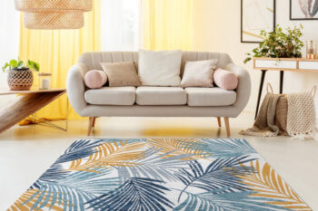 Dywany Łuszczów, Kusový koberec Cooper Sisal Palm leaves 22258 ecru/navy – na von aj na doma, 160x220, modrá, viacfarebná, žltá, chodba / predsieň