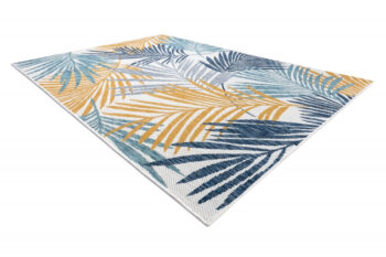 Dywany Łuszczów, Kusový koberec Cooper Sisal Palm leaves 22258 ecru/navy – na von aj na doma, 160x220, modrá, viacfarebná, žltá, chodba / predsieň