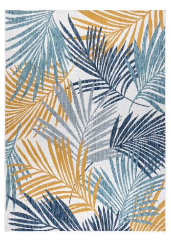 Dywany Łuszczów, Kusový koberec Cooper Sisal Palm leaves 22258 ecru/navy – na von aj na doma, 160x220, modrá, viacfarebná, žltá, chodba / predsieň