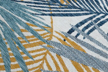 Dywany Łuszczów, Kusový koberec Cooper Sisal Palm leaves 22258 ecru/navy – na von aj na doma, 160x220, modrá, viacfarebná, žltá, chodba / predsieň