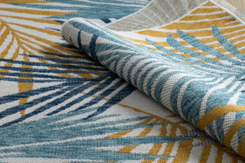 Dywany Łuszczów, Kusový koberec Cooper Sisal Palm leaves 22258 ecru/navy – na von aj na doma, 160x220, modrá, viacfarebná, žltá, chodba / predsieň