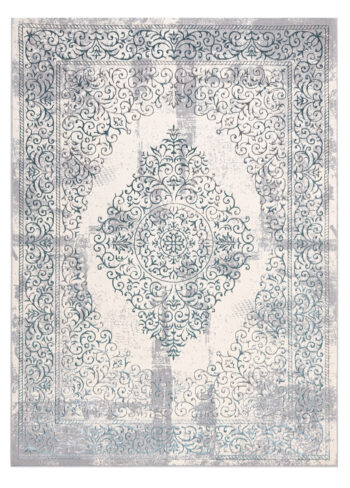 Dywany Łuszczów, Kusový koberec Core W7161 Vintage rosette blue/cream and grey, 80x150, modrá, chodba / predsieň