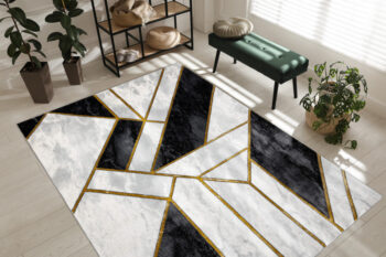 Dywany Łuszczów, Kusový koberec Emerald 1015 black and gold, 160x220, čiernobiela, kancelária