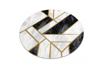 Dywany Łuszczów, Kusový koberec Emerald 1015 black and gold kruh, 120x120 (priemer) kruh, čiernobiela, obývacia izba