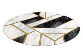 Dywany Łuszczów, Kusový koberec Emerald 1015 black and gold kruh, 120x120 (priemer) kruh, čiernobiela, obývacia izba