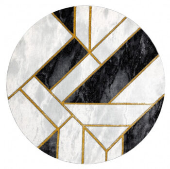 Dywany Łuszczów, Kusový koberec Emerald 1015 black and gold kruh, 200x200 (priemer) kruh, čiernobiela, obývacia izba