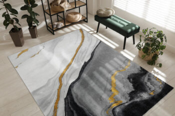 Dywany Łuszczów, Kusový koberec Emerald 1017 black and gold, 160x220, čiernobiela, kancelária