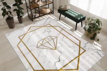 Dywany Łuszczów, Kusový koberec Emerald diamant 1019 cream and gold, 240x330, biela, kancelária